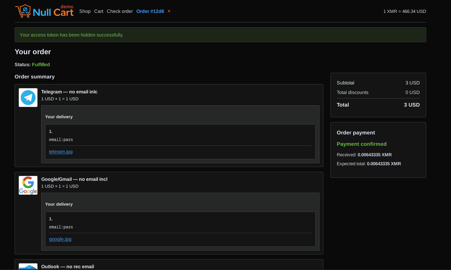Order page with encrypted chat